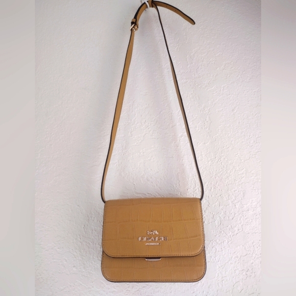 Coach C5627 Croco Embossed Mini Brynn Flax Leather Crossbody Bag - Picture 4 of 12